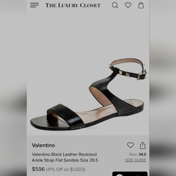 Valentino Rockstud Black Leather Ankle Strap Sandals - Picture 1 of 7